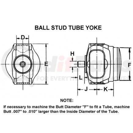 Dana 2-28-2137X Double Cardan CV Ball Stud Tube Weld Yoke - Steel, Welded