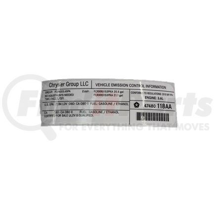 Mopar 47480118AA Emission Label - For 2015 Dodge Journey