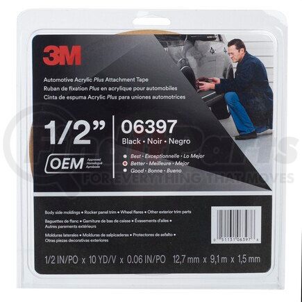 3M 06397 Automotive Acrylic Plus Attachment Tape, Black, 1.52 mm, 1/PKG, Item # 06397