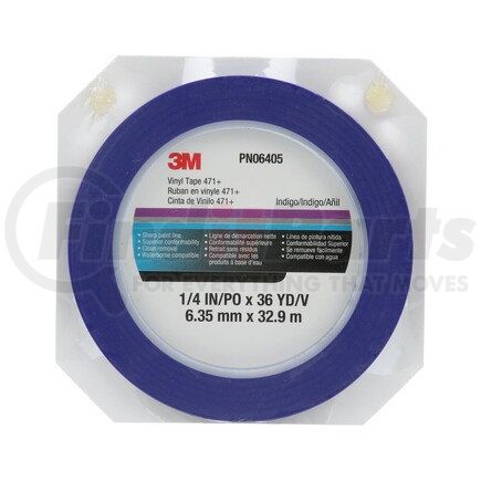 3M 06405 Vinyl Tape 471+, Indiago, 1/4 in x 36 yd, 5.3 mil, 144 rolls per case, PN6405, Individually Wrapped Conveniently Packaged