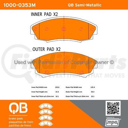MPA Electrical 1000-0353M QB Semi-Metallic Brake Pads