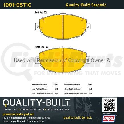 MPA Electrical 1001-0571C Quality-Built Premium Ceramic Brake Pads w/ Hardware