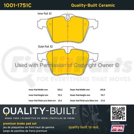 MPA Electrical 1001-1751C Quality-Built Premium Ceramic Brake Pads w/ Hardware
