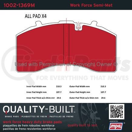 MPA Electrical 1002-1369M Quality-Built Work Force Heavy Duty Brake Pads w/ Hardware