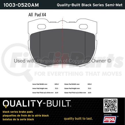 MPA Electrical 1003-0520AM Quality-Built Black Series Semi-Metallic Brake Pads w/ Hardware