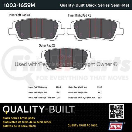 MPA Electrical 1003-1659M Quality-Built Black Series Semi-Metallic Brake Pads w/ Hardware