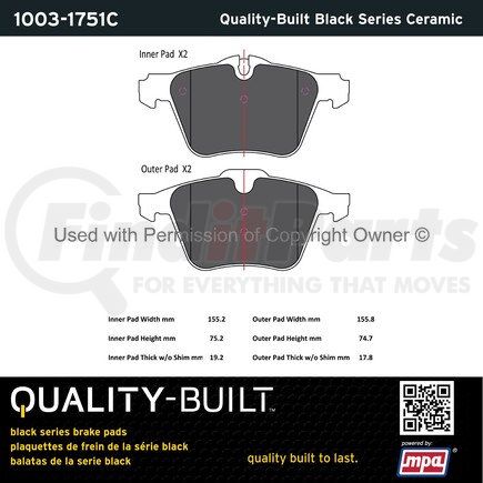 MPA Electrical 1003-1751C Quality-Built Black Series Ceramic Brake Pads w/ Hardware