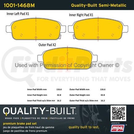 MPA Electrical 1001-1468M Quality-Built Premium Semi-Metallic Brake Pads w/ Hardware