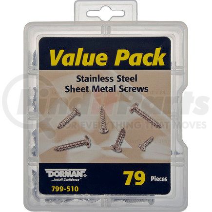 Dorman 799-510 Sheet Metal Screw Stainless Steel Value Pack- 8 Sku's- 79 Pieces