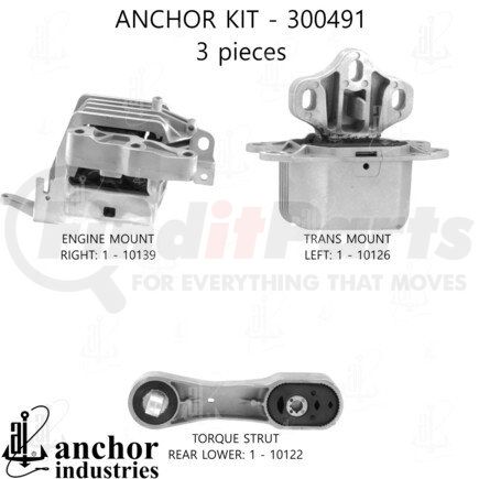 Anchor Motor Mounts 300491 Engine Mount Kit - 3-Piece Kit, for 2016-2022 BMW X1