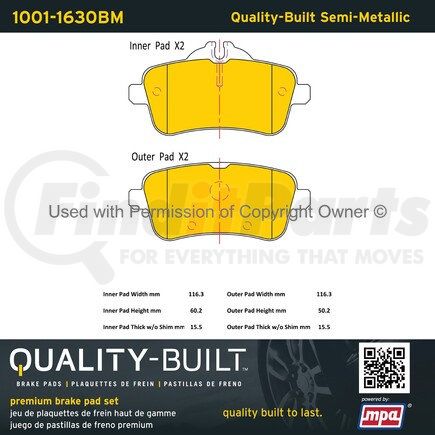 MPA Electrical 1001-1630BM Quality-Built Premium Semi-Metallic Brake Pads