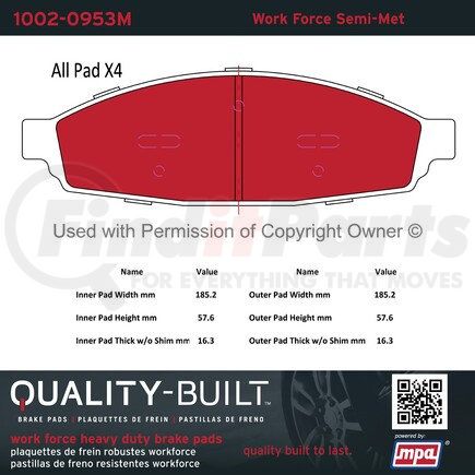 MPA Electrical 1002-0953M Quality-Built Work Force Heavy Duty Brake Pads w/ Hardware