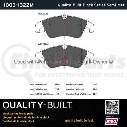 MPA Electrical 1003-1322M Quality-Built Disc Brake Pad Set - Black Series, Semi-Metallic, with Hardware