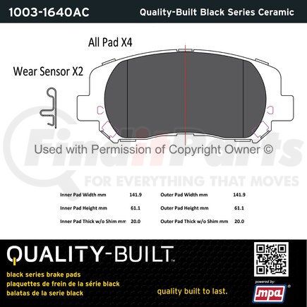 MPA Electrical 1003-1640AC Quality-Built Black Series Ceramic Brake Pads w/ Hardware