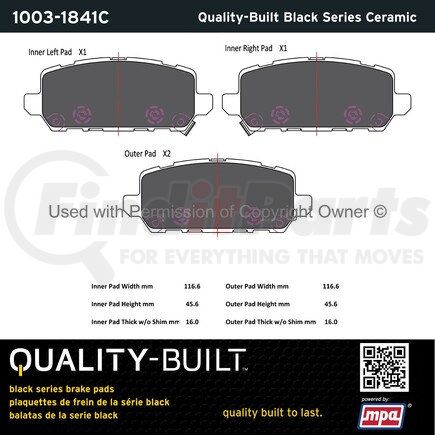 MPA Electrical 1003-1841C Quality-Built Disc Brake Pad Set - Black Series, Ceramic, with Hardware