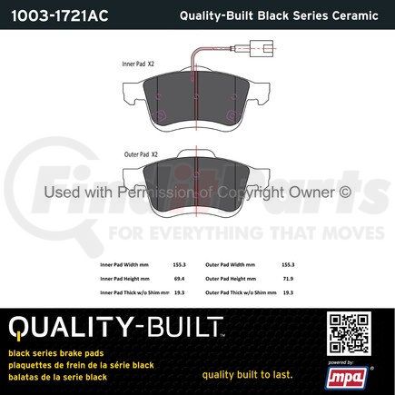 MPA Electrical 1003-1721AC Quality-Built Black Series Ceramic Brake Pads w/ Hardware