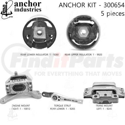 Anchor Motor Mounts 300654 Engine Mount Kit - 5-Piece Kit, for 2012-2019 Volkswagen Passat Beetle