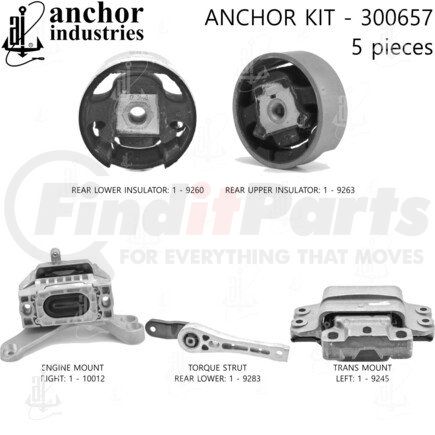 Anchor Motor Mounts 300657 Engine Mount Kit - 5-Piece Kit, for 2005-2018 Volkswagen Jetta