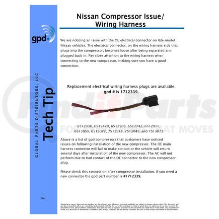 Global Parts Distributors 1712339 gpd Compressor Pigtail 1712339