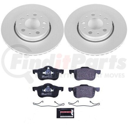 PowerStop Brakes ESK3004 Genuine Geomet® Coated Rotors, ECE-R90 Disc Brake Pad Set + Hardware Kit