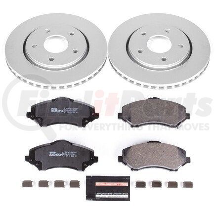 PowerStop Brakes ESK3118 Genuine Geomet® Coated Rotors, ECE-R90 Disc Brake Pad Set + Hardware Kit