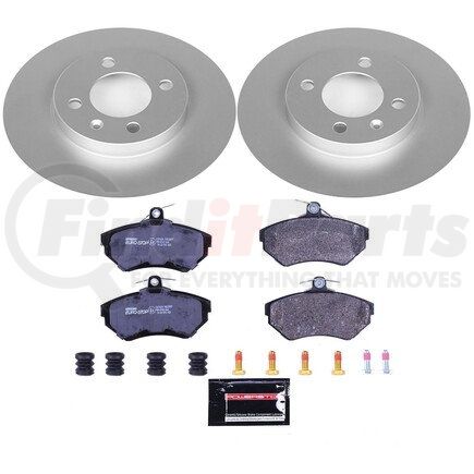 PowerStop Brakes ESK374 Genuine Geomet® Coated Rotors, ECE-R90 Disc Brake Pad Set + Hardware Kit