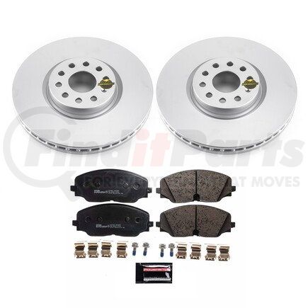 PowerStop Brakes ESK8117 Genuine Geomet® Coated Rotors, ECE-R90 Disc Brake Pad Set + Hardware Kit