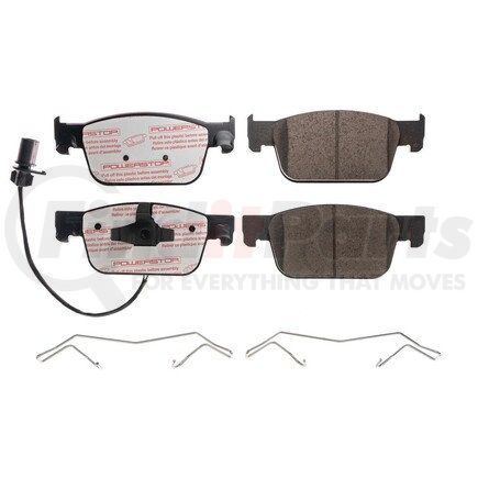 PowerStop Brakes NXE-1953 Disc Brake Pad Set - Front, Carbon Fiber Ceramic Pads with Hardware for 2017 - 2020 Audi A4