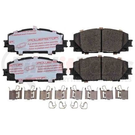 PowerStop Brakes NXT-1184 Disc Brake Pad Set - Front, Carbon Fiber Ceramic Pads with Hardware for 2012-2019 Toyota Prius C