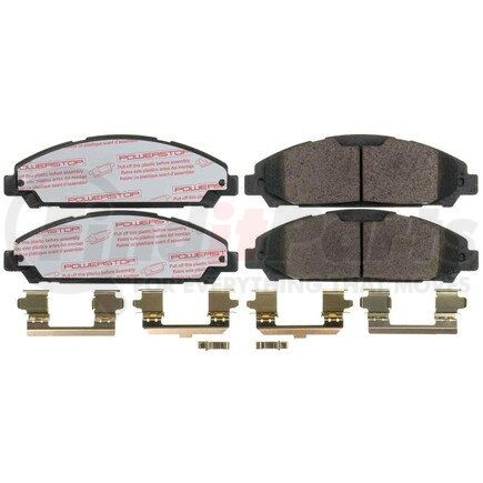 PowerStop Brakes NXT-1791 Disc Brake Pad Set - Front, Carbon Fiber Ceramic Pads with Hardware for 2015-2020 Ford Mustang