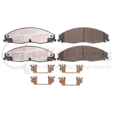 PowerStop Brakes NXT-921 Disc Brake Pad Set - Front, Carbon Fiber Ceramic Pads with Hardware for 2005-2008 Cadillac STS
