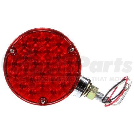 Truck-Lite 2751 Signal-Stat Pedestal Light - LED, Red Round, 24 Diode, Single Face, 3 Wire, 1 Stud, Chrome, Stripped End/Ring Terminal