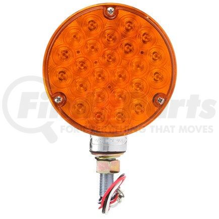 Truck-Lite 2751A Signal-Stat Pedestal Light - LED, Yellow Round, 24 Diode, Single Face, 3 Wire, 1 Stud, Chrome, Stripped End/Ring Terminal