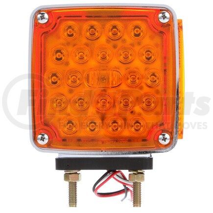 Truck-Lite 2759 Signal-Stat Pedestal Light - LED, Red/Yellow Square, 24 Diode, Left-hand, Dual Face, Vertical Mount, Side Marker, 3 Wire, 2 Stud, Chrome, Stripped End/Ring Terminal
