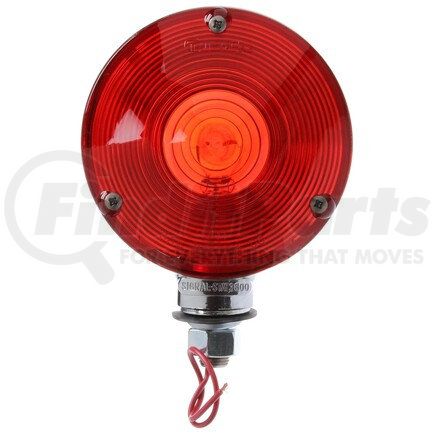 Truck-Lite 3802 Signal-Stat Pedestal Light - Incandescent, Red/Yellow Round, 1 Bulb, Dual Face, 1 Wire, 1 Stud, Chrome, Stripped End