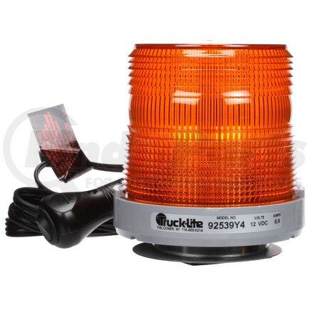 Truck-Lite 92539Y Beacon Light - Gas Discharge, Low Profile Beacon, Yellow Lens, Magnetic Mount, Class III, Hardwired, Cigarette Adapter, 12V