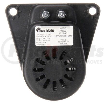 Truck-Lite 92909 Back Up Alarm - 97 DB, 2 Bolt Terminal, Single Sound Regulation, Non-Steam Cleanable, 12v