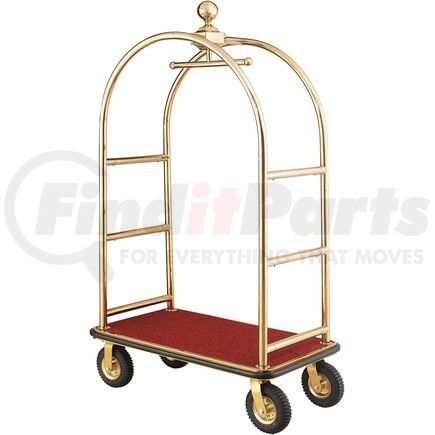 Global Industrial 985119GD Luggage Cart - Curved Uprights, 8" Pneumatic Wheel, Gold Stainless Steel, Red Carpet