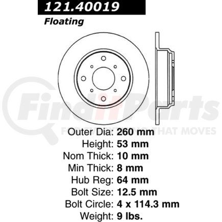 Centric 121.40019 C-Tek Standard Disc Brake Rotor - 10.23 in. Outside Diameter