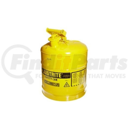 Justrite 7150200 Yellow Metal Safety Can, Type 1, Five Gallon Capacity, for Diesel Fuel and Other Flammable Liquids