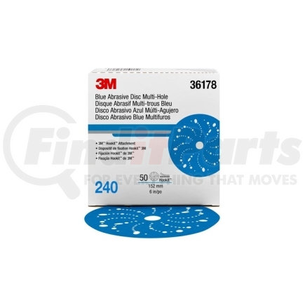 3M 36178 3M™ Hookit™ Blue Abrasive Disc Multi-hole, 6", 240 Grade