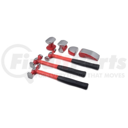 Titan 15084 Auto Body Hammer Set, 7 Piece, with Three Fiberglass Handled Hammers, Four Dollies, in Molded Case