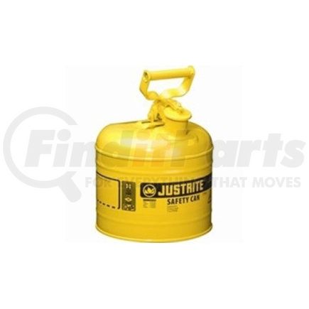 Justrite 7125200 Yellow Metal Safety Can, Type 1, 2-1/2 Gallon Capacity, for Diesel Fuel and Other Flammable Liquids
