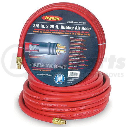 Legacy Mfg. Co. HRE1225RD3 Workforce® Air Hose, 1/2" x 25', 3/8" Fittings, Rubber