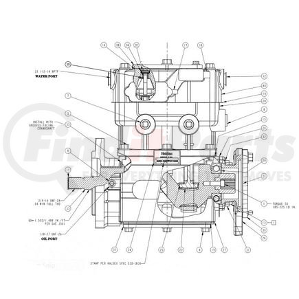 Haldex EL16280X LikeNu EL1600 Air Brake Compressor - Remanufactured, 3-Hole Flange Mount, Gear Driven, Water Cooling