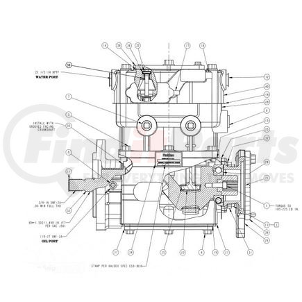 Haldex EL16280X LikeNu EL1600 Air Brake Compressor - Remanufactured, 3-Hole Flange Mount, Gear Driven, Water Cooling