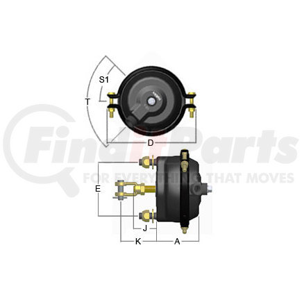 HALDEX SC16 - air brake chamber - single diaphragm, 2.25 in. stroke length | service chamber - size t16 | air brake chamber