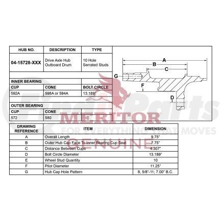 Meritor 1415728105 Drum Brake and Hub Assembly - Meritor Genuine Hydraulic Brake Hub And Drum Assembly