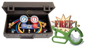 Mastercool 89661PRO Aluminum 2-Way Manifold Set with 3-in-1 Side Mount Tap Valve