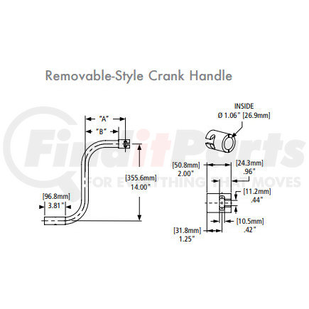 SAF-HOLLAND 50644032 Trailer Landing Gear Crank Handle - Assembly, Removable